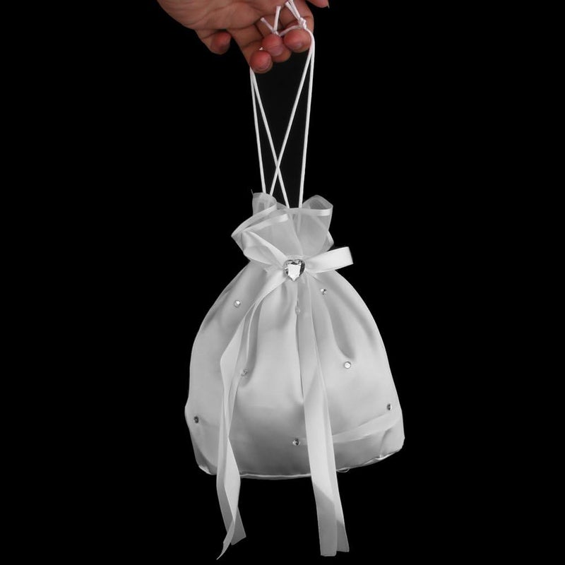 klarako White Satin Bridal Money Bag for Wedding Day, Drawstring Clutch Purse for Bride and Bridesmaid, Wedding Favors - Image 5