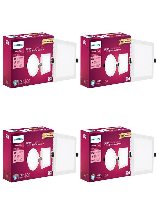 Philips فيلبس 10 واط مربع AP بلس ألترا جلو LED DL ضوء سقف LED مدمج (عبوة من 4، أبيض طبيعي) - Image 1