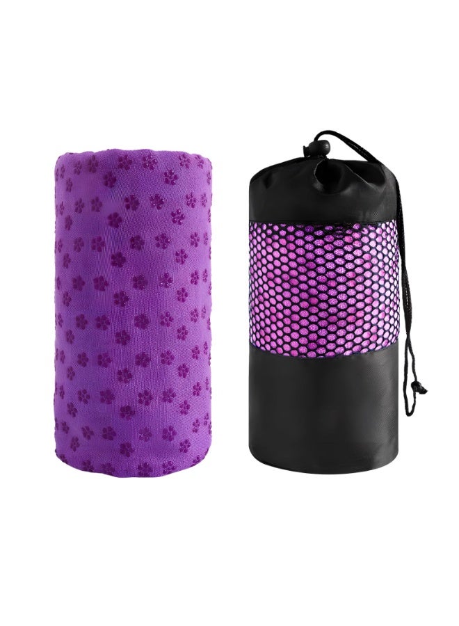 jaexest Non-Slip Sweat Absorbent Yoga Mat Towel - With Grip Dots for Hot Yoga & Pilates, Quick-Drying, Includes Carry Bag (Purple) - Image 1