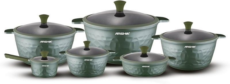 Arshia German Die-Casted Diamond Cookware Set, 12-Pieces, Green