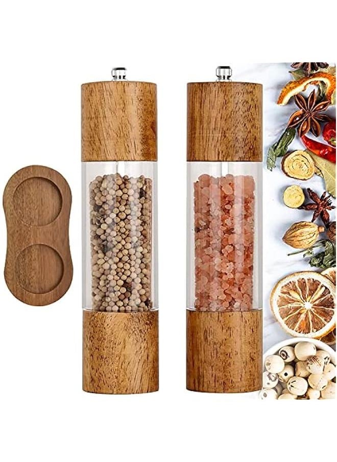 Beauenty 2 Pack Pepper and Salt Grinder Set, Premium Acrylic & Wooden Manual Salt and Pepper Mills with Visible Window, High-Capacity and Adjustable Coarseness  - Image 1