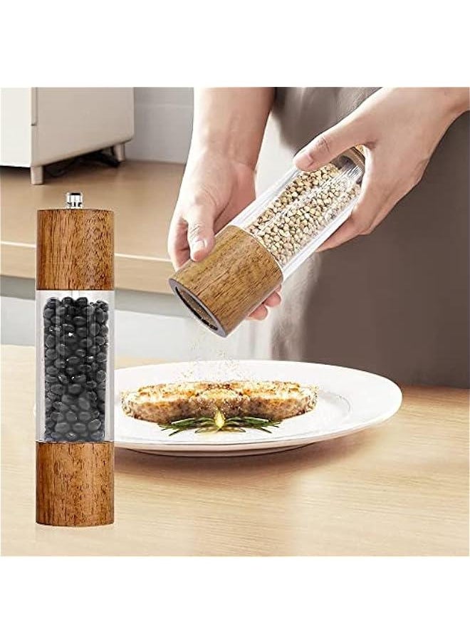 Beauenty 2 Pack Pepper and Salt Grinder Set, Premium Acrylic & Wooden Manual Salt and Pepper Mills with Visible Window, High-Capacity and Adjustable Coarseness  - Image 3
