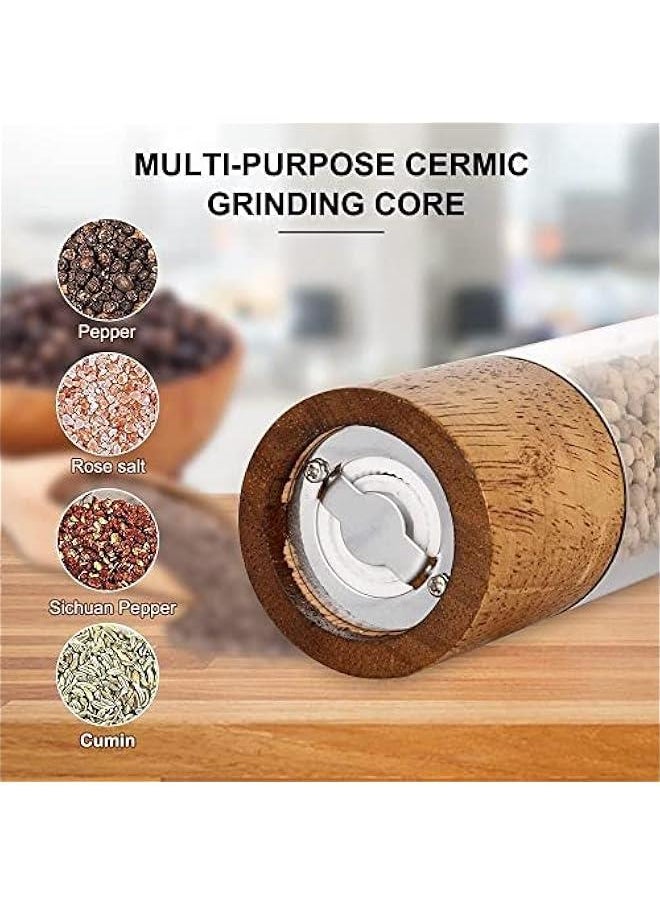 Beauenty 2 Pack Pepper and Salt Grinder Set, Premium Acrylic & Wooden Manual Salt and Pepper Mills with Visible Window, High-Capacity and Adjustable Coarseness  - Image 4