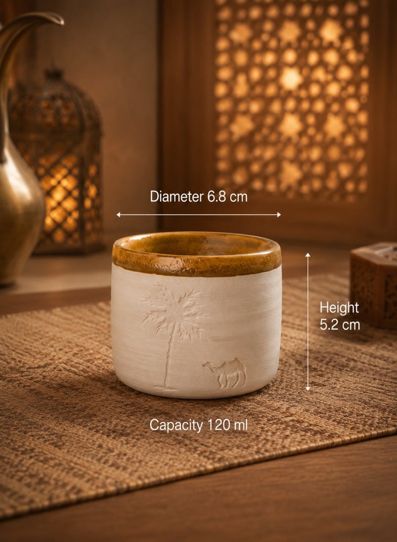 yumee 120ml Arabic Coffee Cup, Ceramic Pottery Espresso Cup with Palm Tree & Camel Design, Saudi Gahwa Cup for Arabic Coffee, Tea, Eid Gift - Image 3