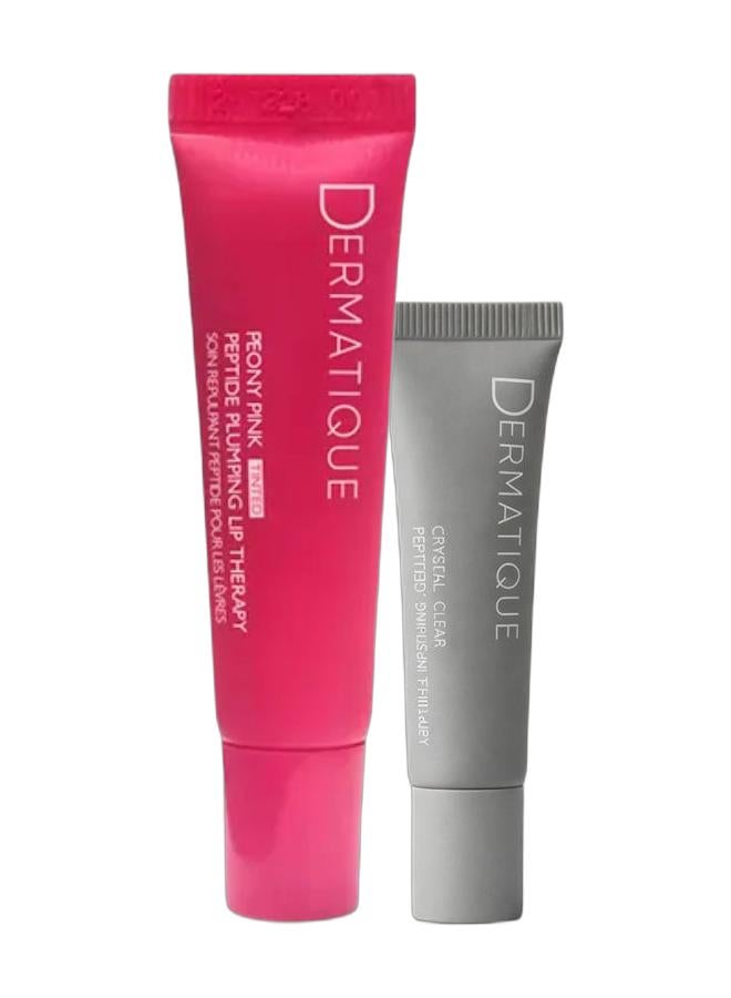 Dermatique Hyaluronic Acid Peptide Plumping Lip Therapy Bundle – Peony Pink + Crystal Clear – 9ml Each - Image 1