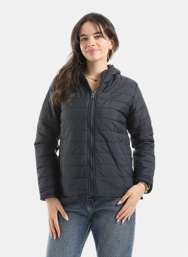 Andora Stylish zipper Closure Pump Plain Jacket _ Navy - Image 1
