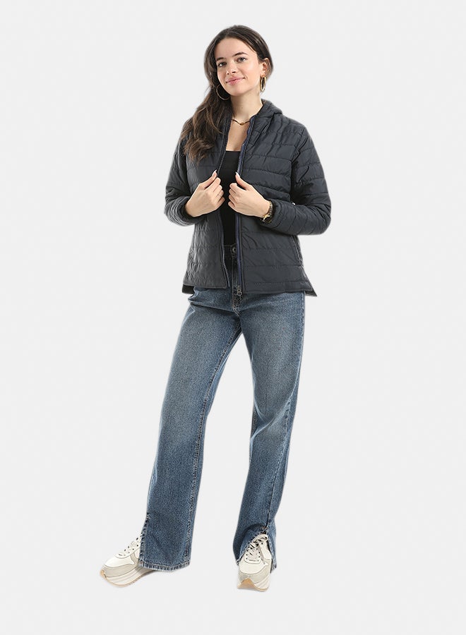 Andora Stylish zipper Closure Pump Plain Jacket _ Navy - Image 5