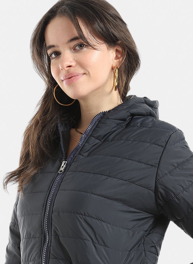 Andora Stylish zipper Closure Pump Plain Jacket _ Navy - Image 3