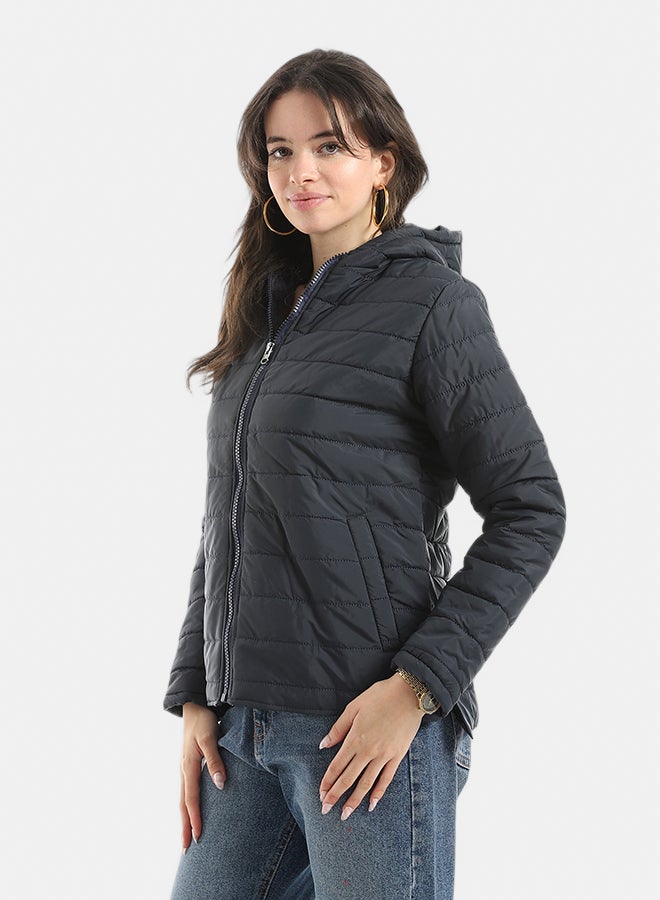 Andora Stylish zipper Closure Pump Plain Jacket _ Navy - Image 2