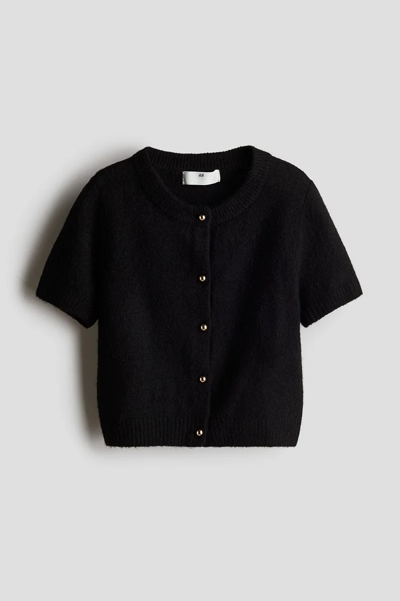 H&M Short-Sleeved Fine-Knit Cardigan