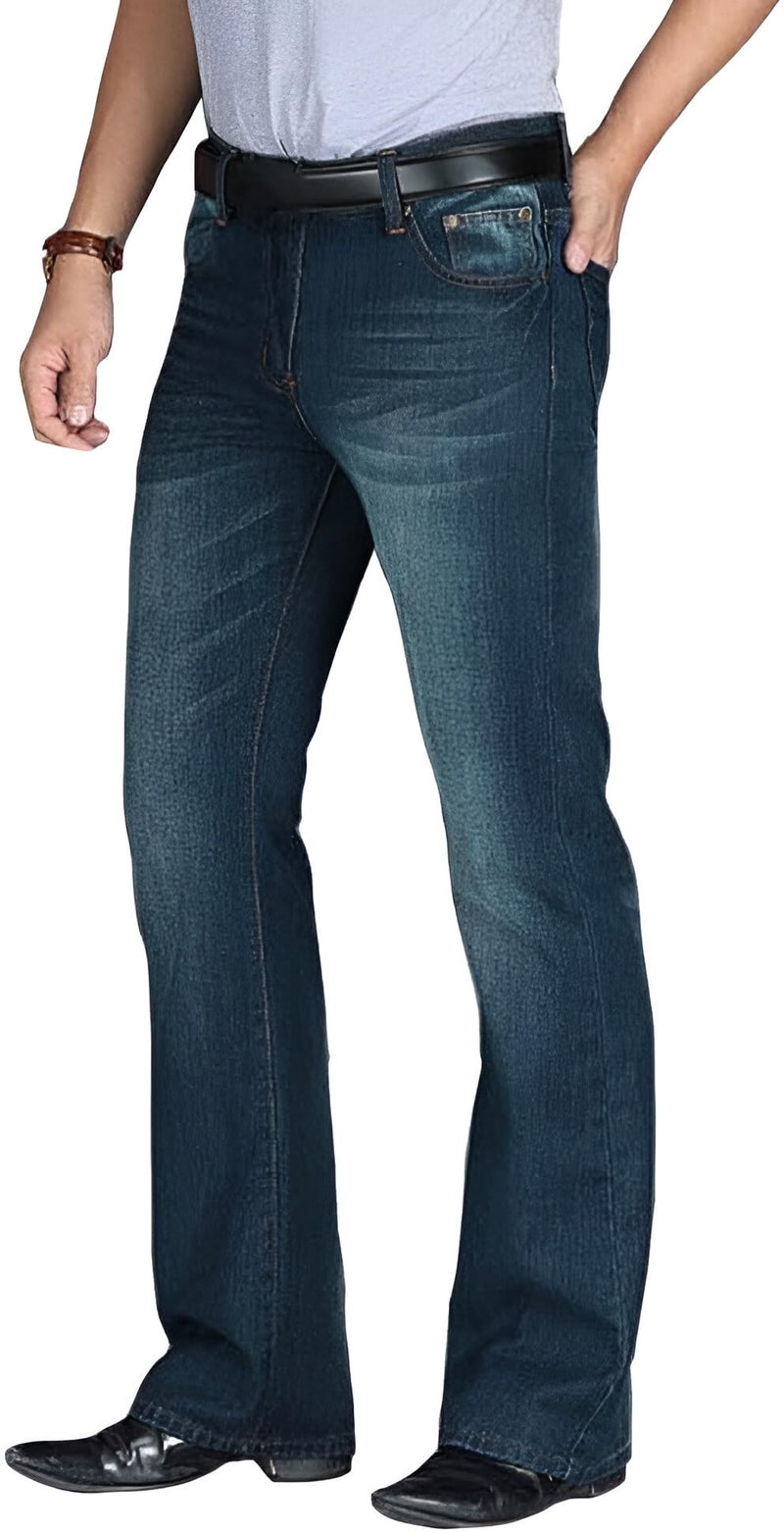 Ben Martin Men’s Green Bootcut Bell Bottom Jeans || Flared Denim Jean for Men || Stretchable Mid Rise Cotton Pants || Retro Style Casual Wear Bootcut' Denim' Jeans:, 28 (0) - Image 5