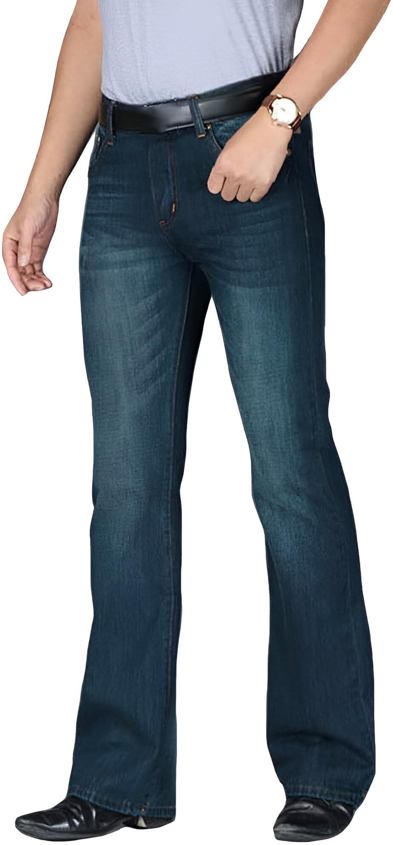 Ben Martin Men’s Green Bootcut Bell Bottom Jeans || Flared Denim Jean for Men || Stretchable Mid Rise Cotton Pants || Retro Style Casual Wear Bootcut' Denim' Jeans:, 28 (0) - Image 1