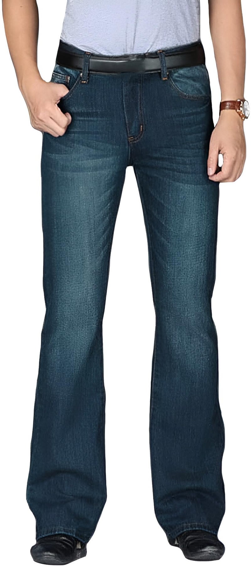 Ben Martin Men’s Green Bootcut Bell Bottom Jeans || Flared Denim Jean for Men || Stretchable Mid Rise Cotton Pants || Retro Style Casual Wear Bootcut' Denim' Jeans:, 28 (0) - Image 2