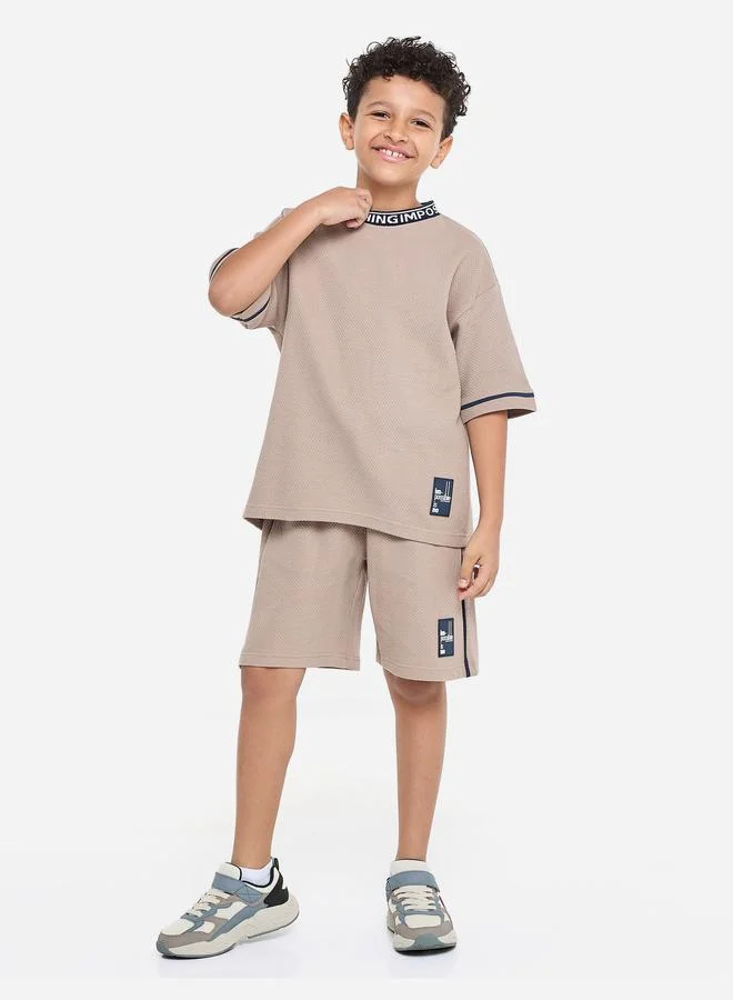 فكتور اند جين Victor And Jane Boys Brown Textured Knit T-Shirt and Shorts Set