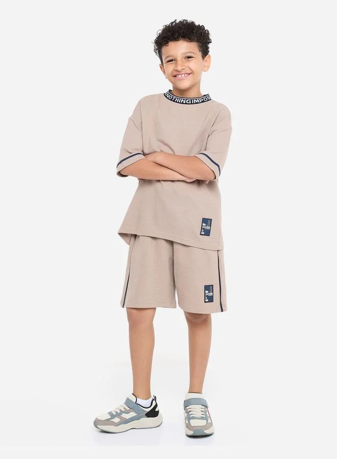 victor and jane Victor And Jane Boys Brown Textured Knit T-Shirt and Shorts Set