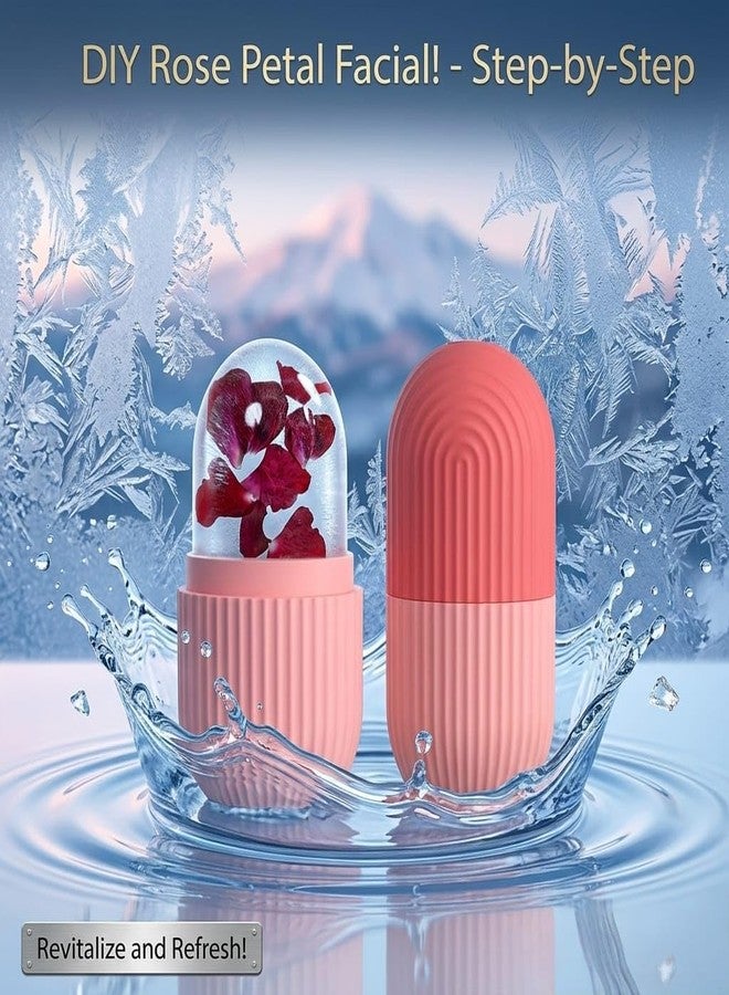 DIY Rose Petal Facial Ice Roller, Capsule Shape Pink Ice Mold for Face, Revitalise and Refresh Skin Tool, Pore Tightening, Cooling Massage, Reusable Skincare Tool for Women and Men - Image 2