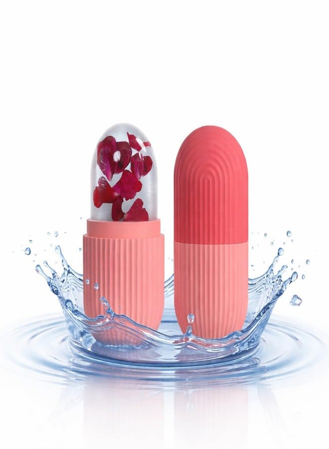 DIY Rose Petal Facial Ice Roller, Capsule Shape Pink Ice Mold for Face, Revitalise and Refresh Skin Tool, Pore Tightening, Cooling Massage, Reusable Skincare Tool for Women and Men - Image 1