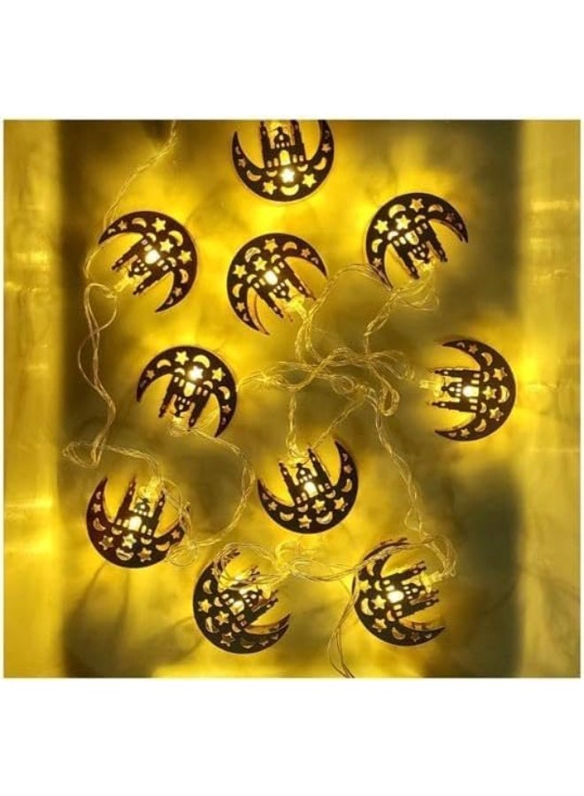 زينة رمضان - فرع نورث معدني لون ذهبي 10 قطع بطول 3.5 متراضاة ليد صفراء ديكورات حبل زينه ديكور للمنزل والغرف