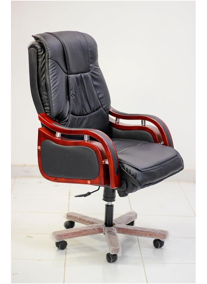 MAF furniture Best Boss Office Chair Maf-9970 Computer Desk Chair Pu Material Steel Structure Smooth Leather And Wooden Hands Lumber Support With Adjustable Height Black  - Image 2