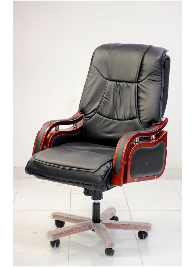 MAF furniture Best Boss Office Chair Maf-9970 Computer Desk Chair Pu Material Steel Structure Smooth Leather And Wooden Hands Lumber Support With Adjustable Height Black  - Image 4