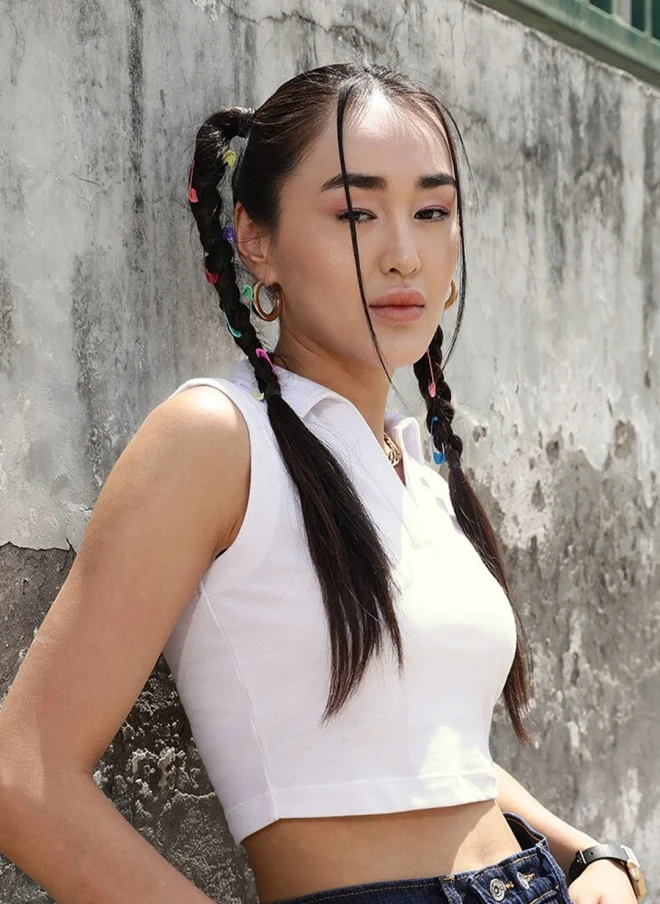 STREET 9 BASICS White Polo Collar Sleeveless Crop T-Shirt for Women