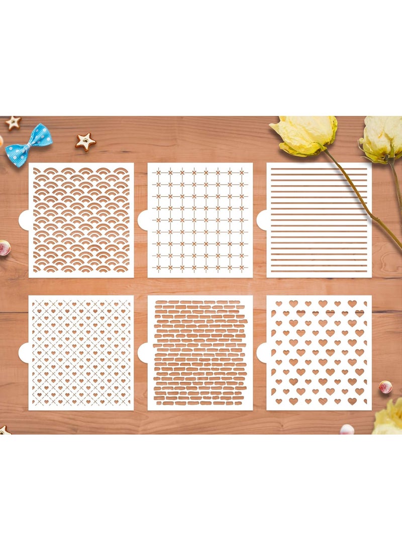 G GSS Designs GSS Designs Cookie Stencil 6 Pack, Food Safe Templates for Decorating & Baking, Bricks, Waves, Hearts, Ruler (SL-058)  - Image 1