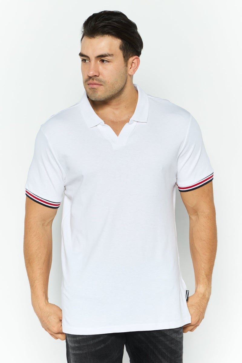 Threadbare Men Regular Fit Stripe Short  Sleeves Polo, White - Image 1