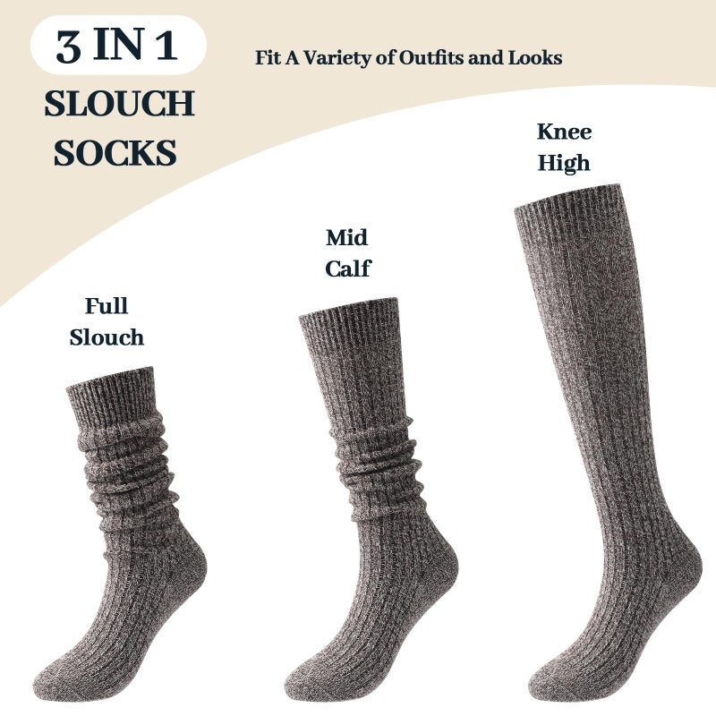 Pleneal 3 Pairs Slouch Socks for Women Long Slouchy Scrunch Socks, Knit Chunky Boot Sock - Image 4