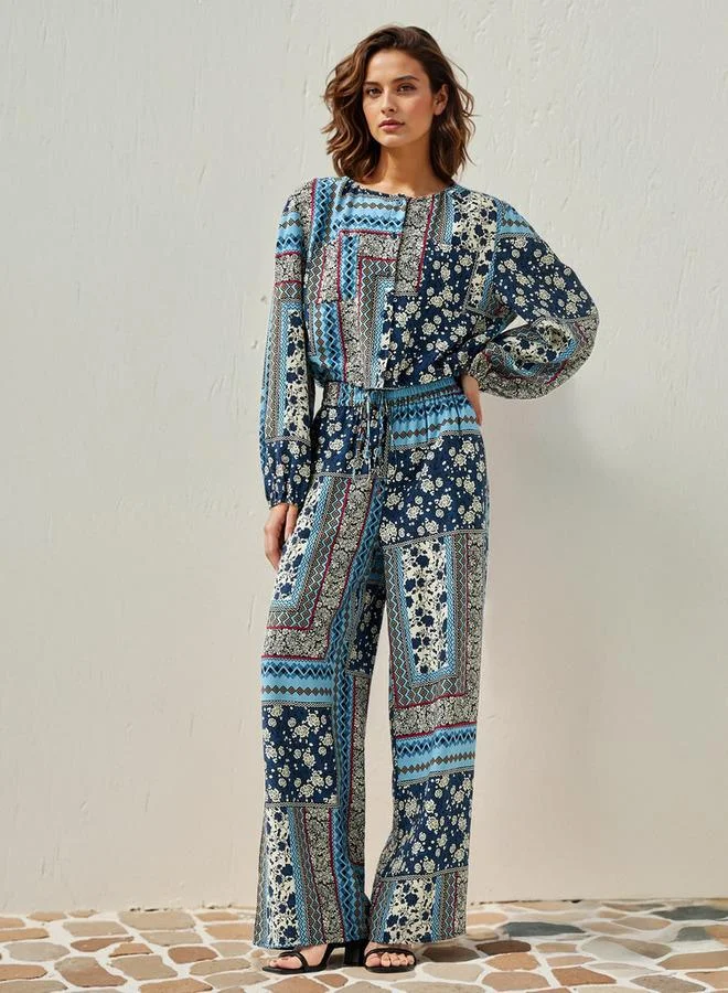 Lee Cooper Lee Cooper All-Over Print Top with Long Sleeves and Tie-Up Detail
