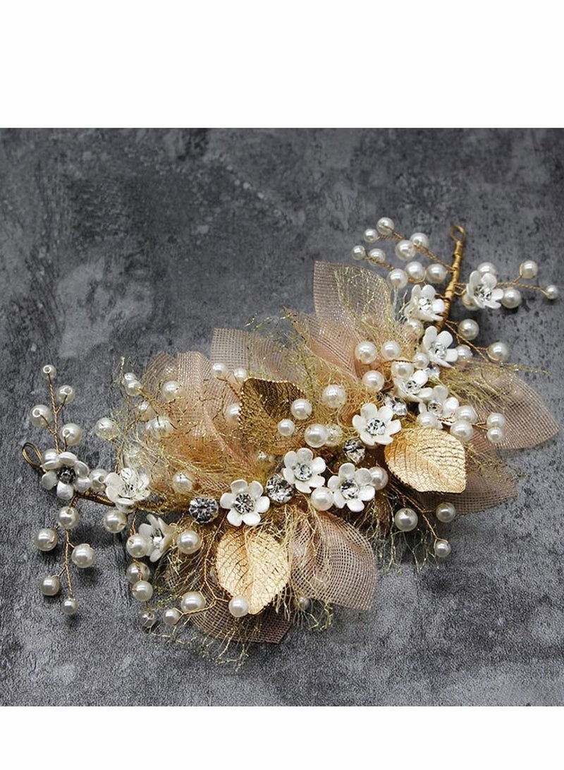 Excefore Bride Wedding Headband Headpieces Flower Wreath Pearls Bridal Tiara Crystals Hair Accessories for Bridesmaid - Image 5