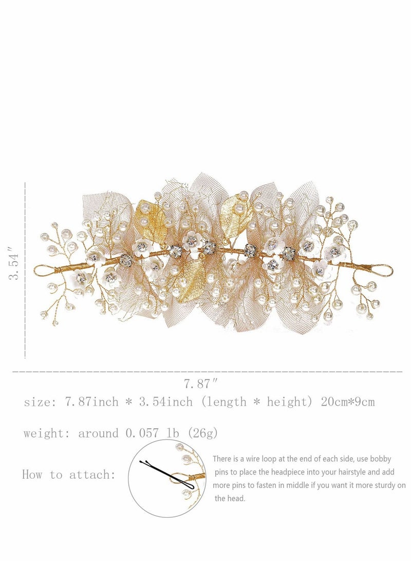 Excefore Bride Wedding Headband Headpieces Flower Wreath Pearls Bridal Tiara Crystals Hair Accessories for Bridesmaid - Image 2