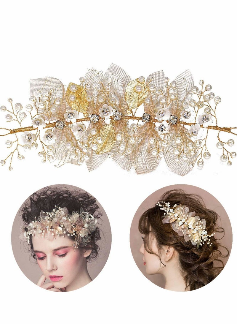 Excefore Bride Wedding Headband Headpieces Flower Wreath Pearls Bridal Tiara Crystals Hair Accessories for Bridesmaid - Image 4