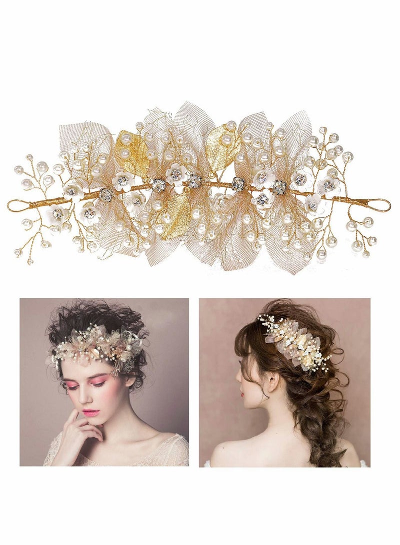 Excefore Bride Wedding Headband Headpieces Flower Wreath Pearls Bridal Tiara Crystals Hair Accessories for Bridesmaid - Image 1