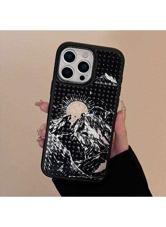 NIBEMINENT Sunrise Over The Snowy Mountain Protective TPU Case Cover For iPhone 15 Pro Max, Black