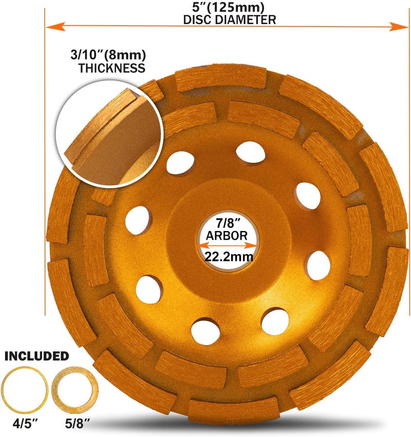 KSEIBI 644035 Diamond Concrete Grinding Wheel 5 inch for Polishing and Cleaning Stone Concrete Surface, Cement, Marble, Rock, Granite, and Thinset Removing, Angle Grinder Wheels Cup - Image 5