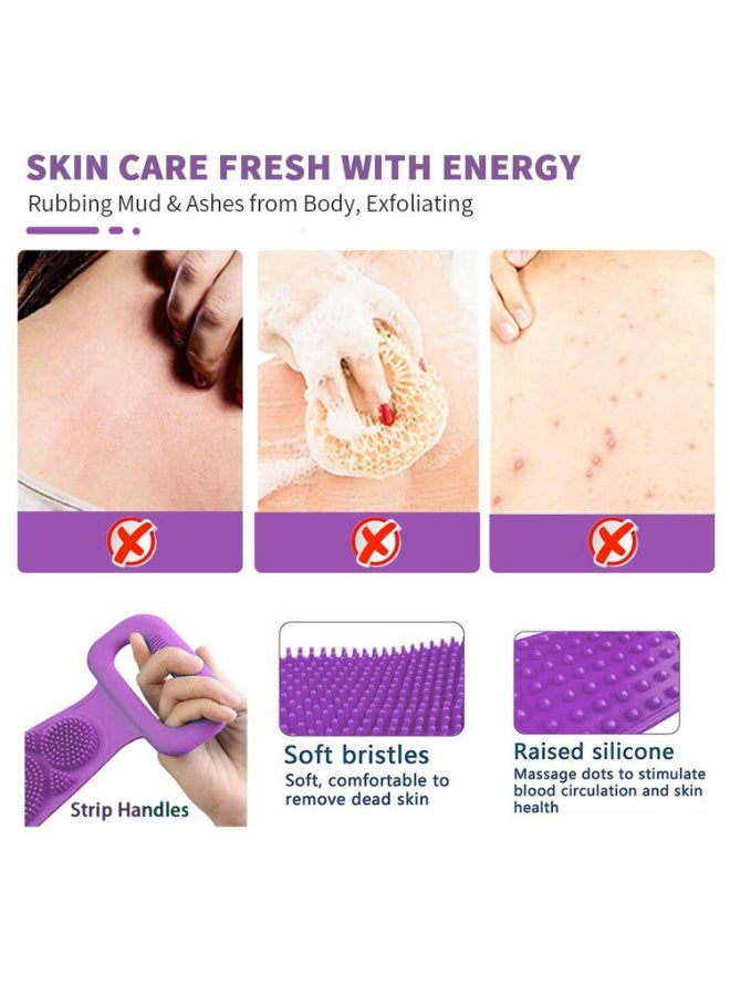 2 Piece Back Scrubber Body Brush Silicone Bath Shower Brush for Use in Shower for Women Men Soft Exfoliating Silicone Bath Towel Double-Sided Use with Massage Particles - Image 3