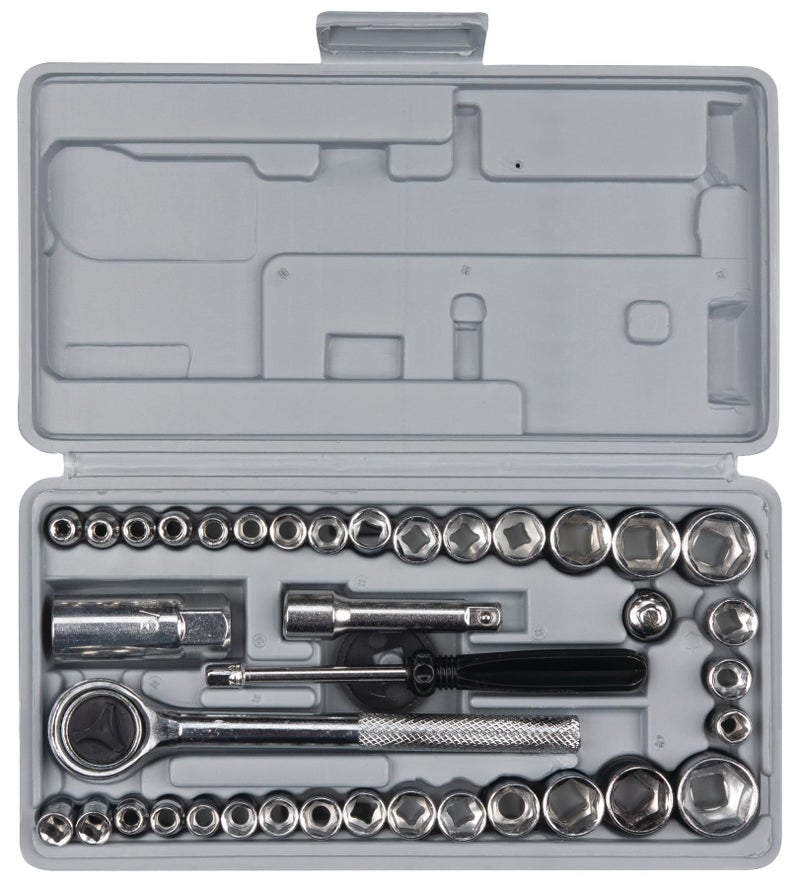 PERFORMANCE TOOL W1173 Sae/Metric 40-Piece Socket Set (1/4" & 3/8" Drive), Silver - Image 2