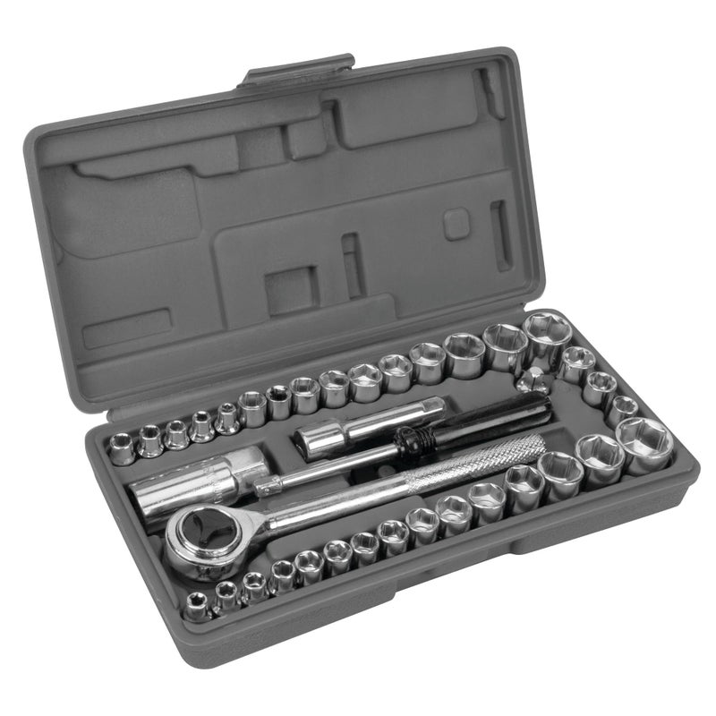 PERFORMANCE TOOL W1173 Sae/Metric 40-Piece Socket Set (1/4" & 3/8" Drive), Silver - Image 1