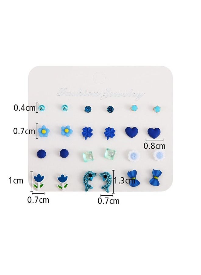 Generic - 12 Pair Flower Pattern Stud Earrings - Image 1