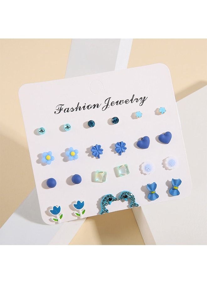 Generic - 12 Pair Flower Pattern Stud Earrings - Image 1