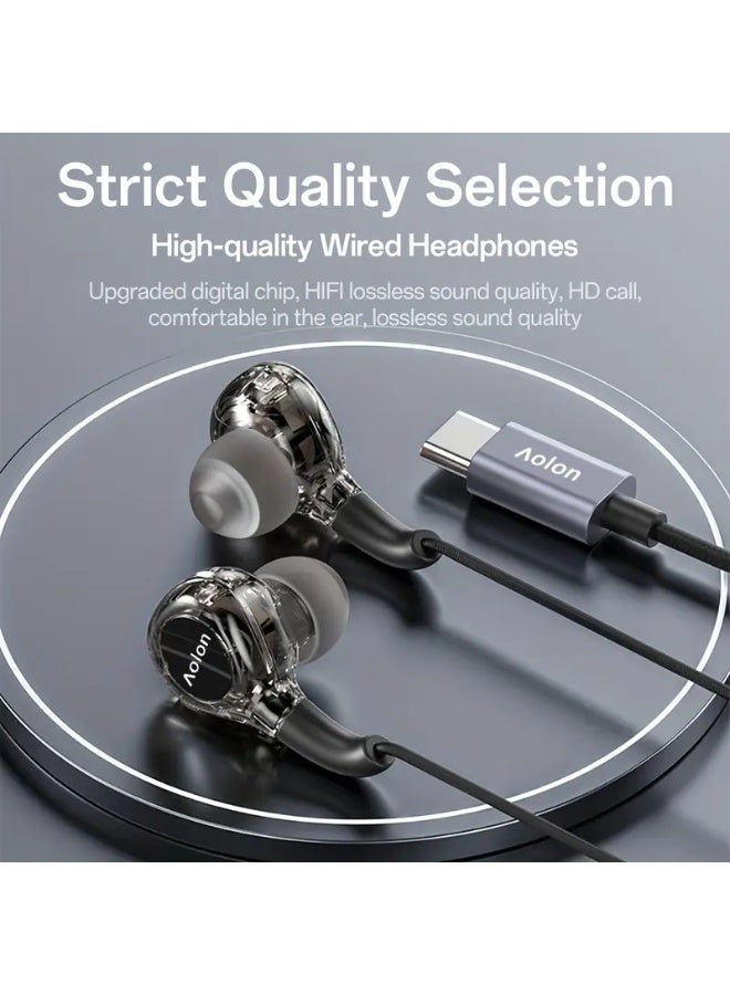 AOLON Wired Type-C In-Ear Wired Earphones with Mic - 7, 1 Surround Sound Wired Earbuds - Noise Isolating In-Ear Headphones - Image 2