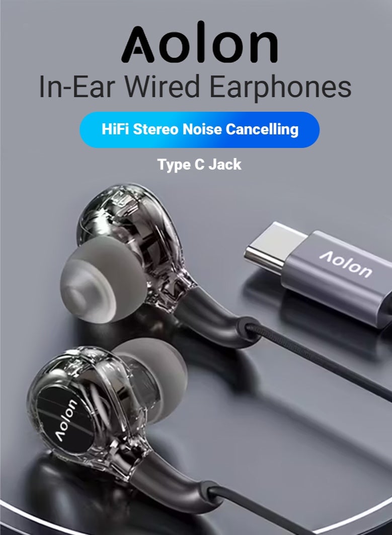 AOLON Wired Type-C In-Ear Wired Earphones with Mic - 7, 1 Surround Sound Wired Earbuds - Noise Isolating In-Ear Headphones - Image 1