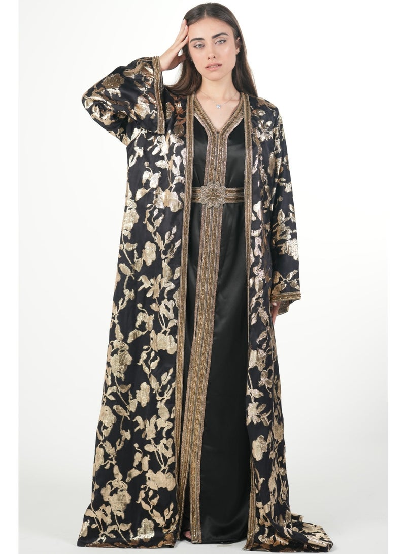 AL BENT AL SHARQIEH embroidered satin kaftan dress - Image 1