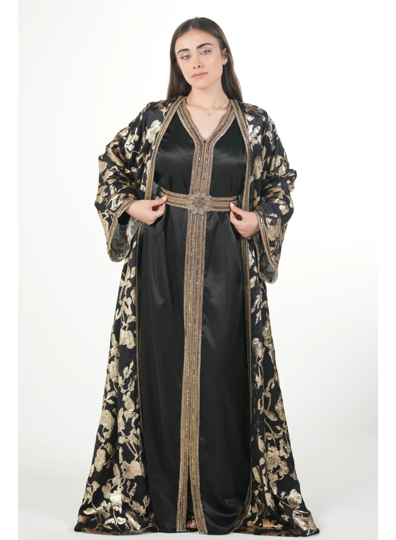AL BENT AL SHARQIEH embroidered satin kaftan dress