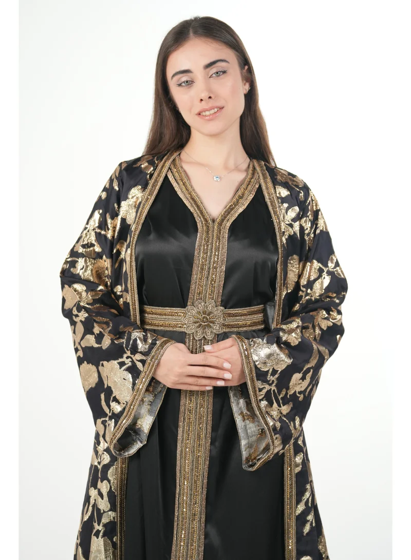 AL BENT AL SHARQIEH embroidered satin kaftan dress
