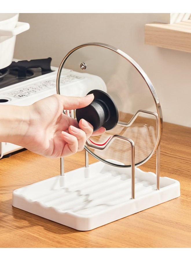 HOMESTAR Kitchen Countertop Pot Lid Holder Stand, 2-Tier U-Type Spoon Rest Organizer With Drainage Base, Space-Saving Secure Storage Rack - Image 1