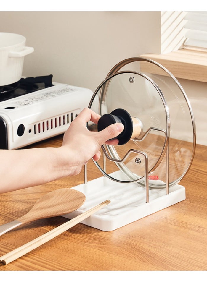 HOMESTAR Kitchen Countertop Pot Lid Holder Stand, 2-Tier U-Type Spoon Rest Organizer With Drainage Base, Space-Saving Secure Storage Rack - Image 2