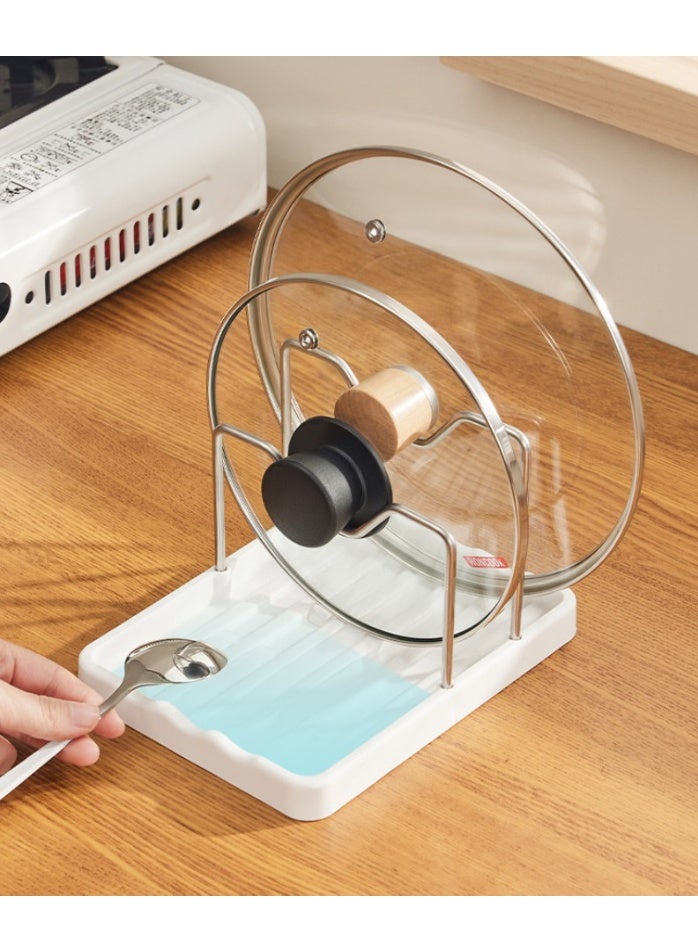 HOMESTAR Kitchen Countertop Pot Lid Holder Stand, 2-Tier U-Type Spoon Rest Organizer With Drainage Base, Space-Saving Secure Storage Rack - Image 3