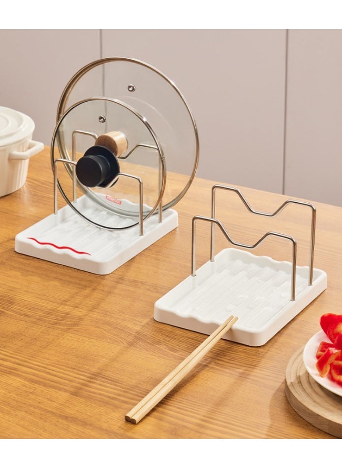 HOMESTAR Kitchen Countertop Pot Lid Holder Stand, 2-Tier U-Type Spoon Rest Organizer With Drainage Base, Space-Saving Secure Storage Rack - Image 5