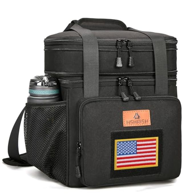 HSHRISH Expandable Lunch Box, Double Deck Large Insulated Lunch Bag for Men, Durable Leakproof Cooler Bag for Men Work Shift Outdoor Trips, 20 Can/15 L, Black - Image 4